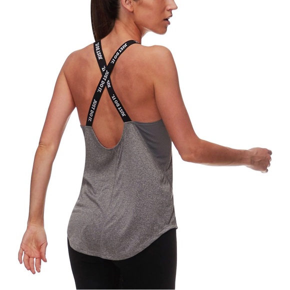 Nike Dri Fit Crisscross Back Just Do It Logo Strap Grey Active Tank Top Size XS - Picture 3 of 11